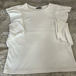 White flutter arm tank top M poly stretch muscle shirt classic blouse Vivalace